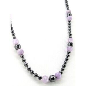 Vintage Gunmetal Tone Beaded Necklace Amethyst Stone Infinity Loop 17 Inch 101g